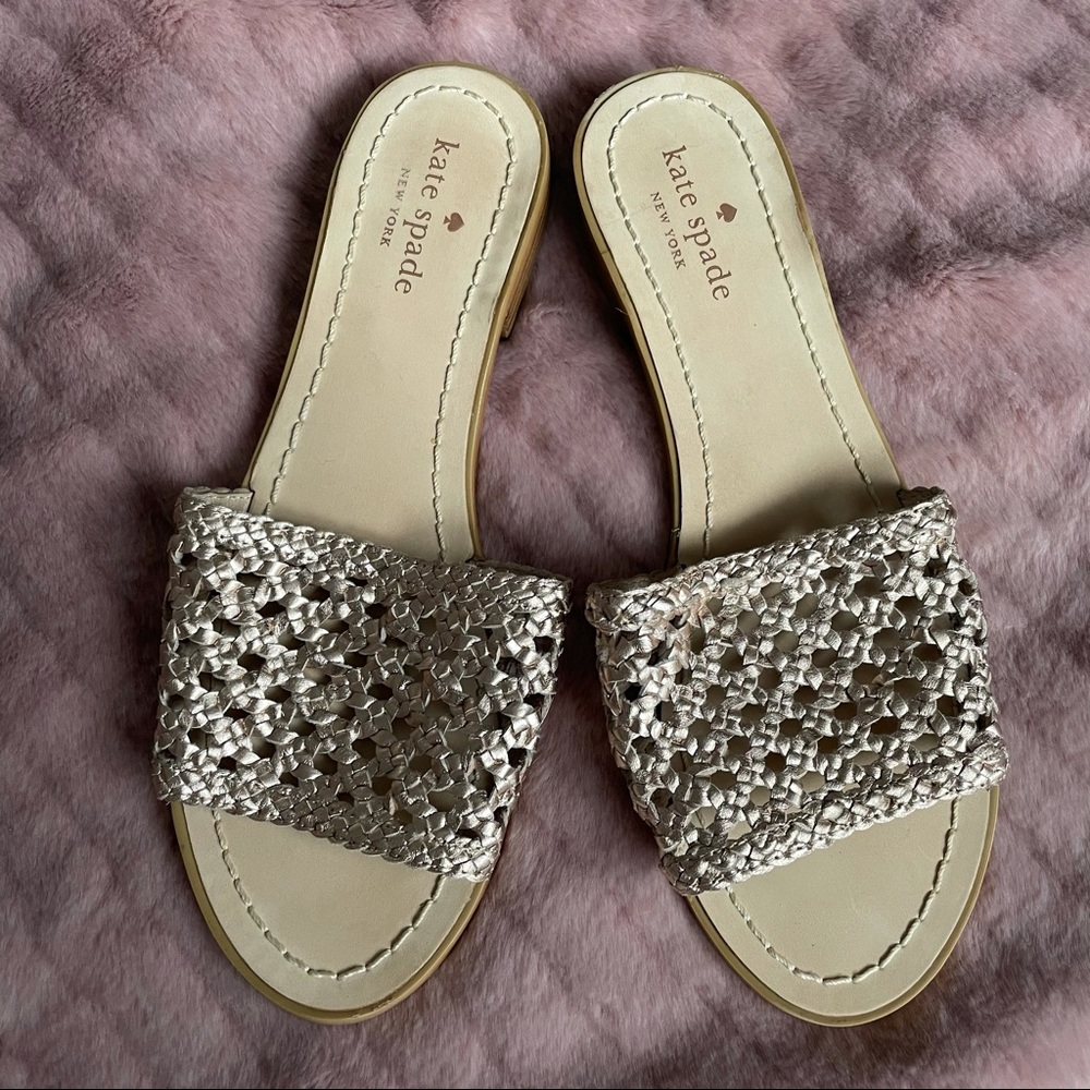 New Kate spade Berlin woven leather sandal 7.5 rose gold sandals open toe